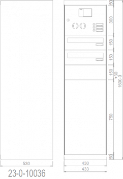 RENZ eQUBO elektronischer Paketkasten mit 2 Paketfächern und 2 Briefkästen sowie Sprech-/Klingelsystem gerades Dach 23010036 - schematische Darstellung